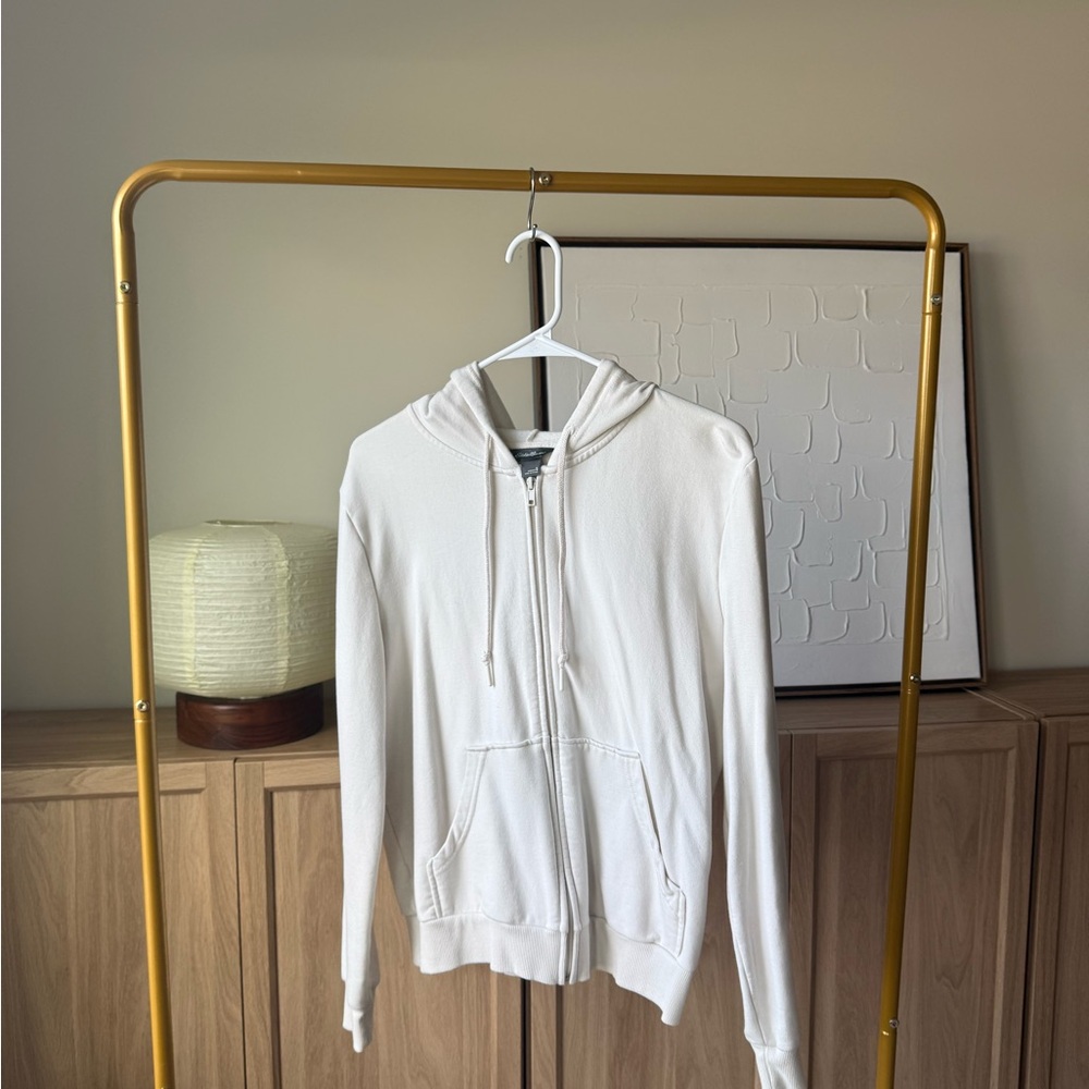 Cream Zip-Up Hoodie with Drawstring Hood